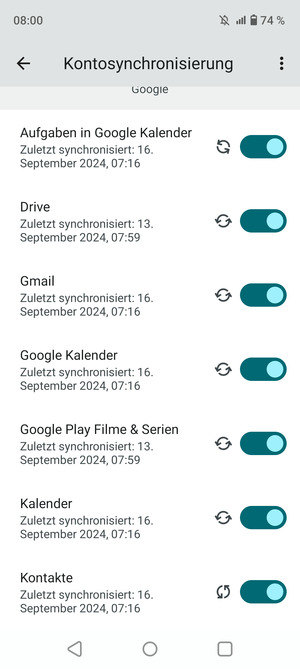 Stellen Sie sicher, dass Kontakte ausgewählt ist