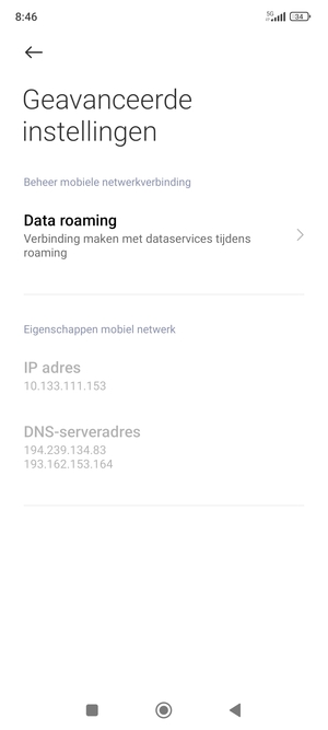 Selecteer Data roaming