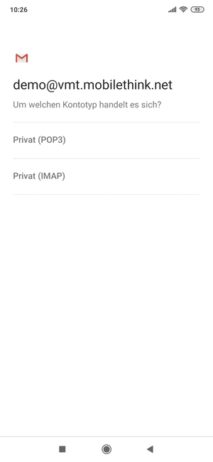 Wählen Sie Privat (POP3) oder Privat (IMAP)