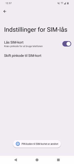 Din PIN-kode til SIM-kort er nu ændret