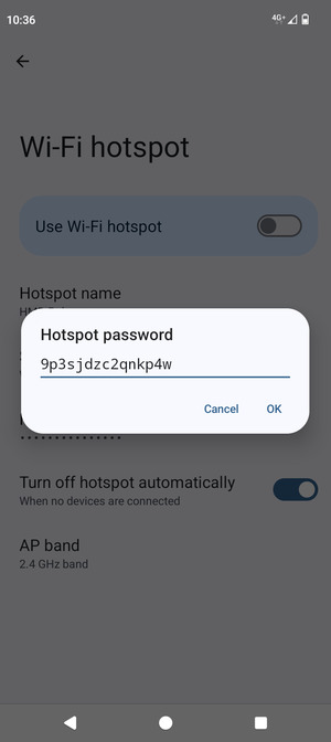 Enter a Wi-Fi hotspot password of at least 8 characters and select OK