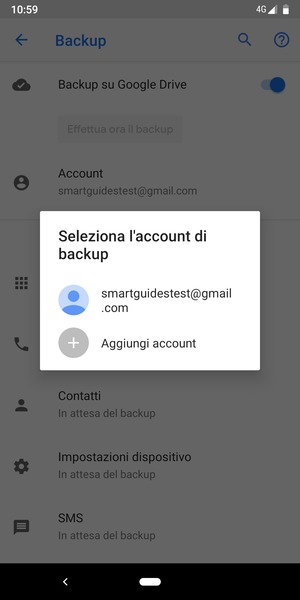 Seleziona il tuo account di backup
