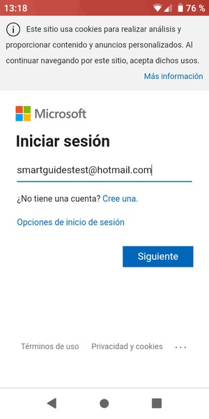Introduzca su dirección de Hotmail y seleccione Siguiente