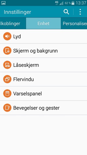 For å aktivere skjermlåsen, gå til Enhet-menyen og velg Låseskjerm