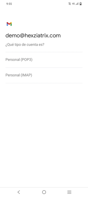Seleccione Personal (POP3) o Personal (IMAP)