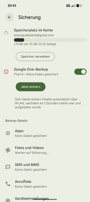 Wählen Sie Speicherplatz im Konto