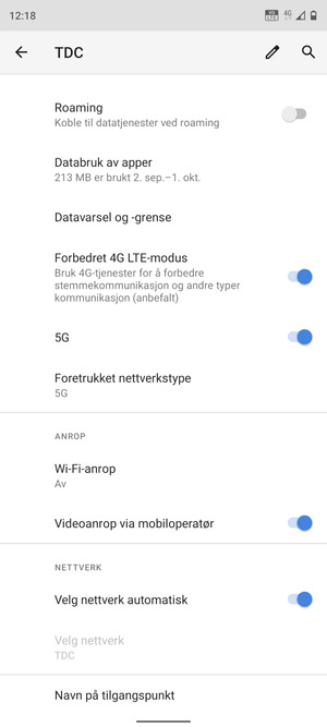 Slå av Velg nettverk automatisk