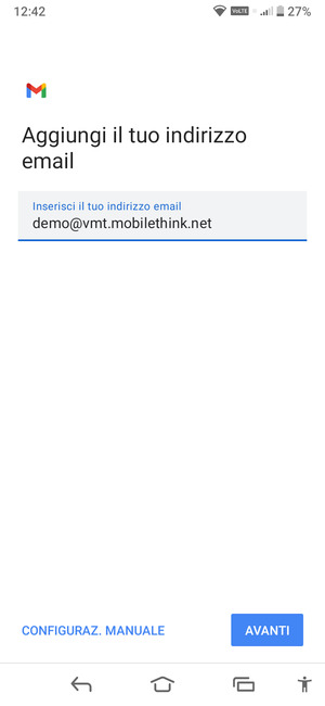 Inserisci il tuo indirizzo email e seleziona AVANTI
