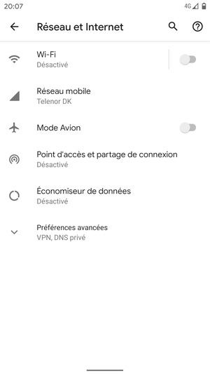 Sélectionnez Point d'accès et partage de connexion