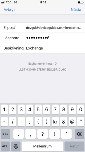 Ange din Exchange-e-postinformation och välj Nästa