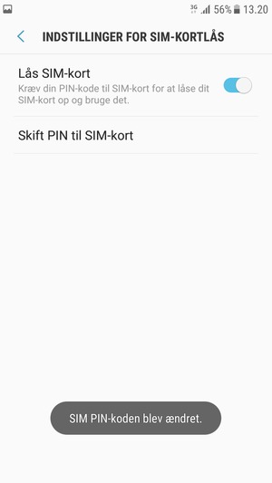 Din SIM PIN-kode er nu ændret