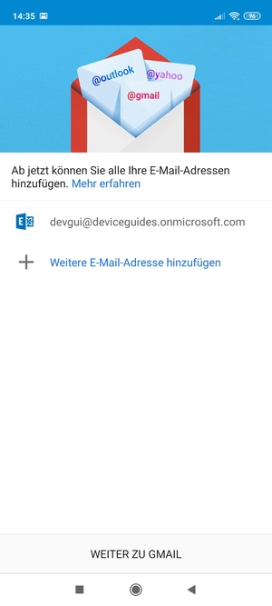 Wählen Sie WEITER ZU GMAIL