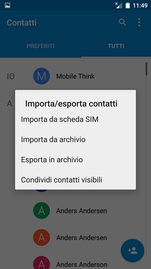 Seleziona Importa da scheda SIM