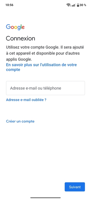 Saisissez votre adresse Gmail et sélectionnez Suivant
