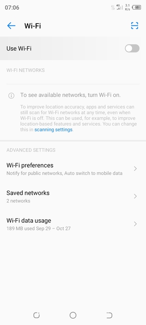 Turn on Use Wi-Fi