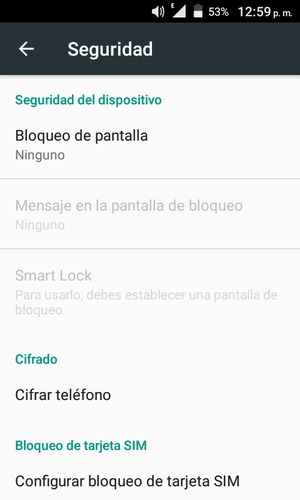 Para cambiar el PIN de la tarjeta SIM, vuelva al menú Seguridad y seleccione Configurar bloqueo de la tarjeta SIM