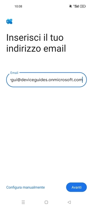Inserisci il tuo indirizzo email e seleziona Configura manualmente