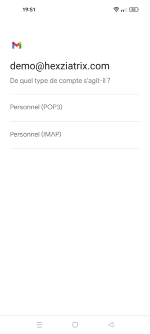 Sélectionnez Personnel (POP3) ou Personnel (IMAP)