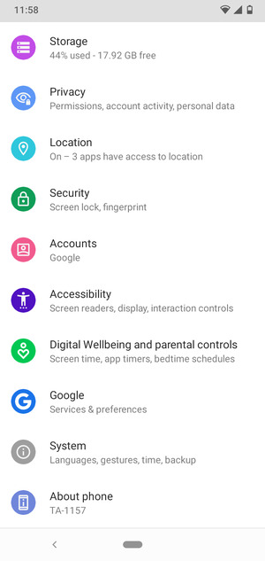 Scroll to and select Security