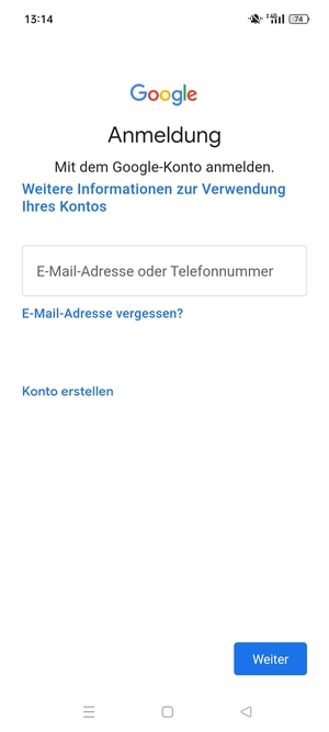 Geben Sie Ihre Gmail Adresse ein und wählen Sie Weiter