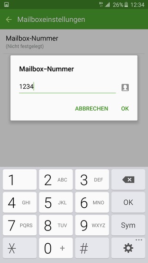 Geben Sie die Mailbox-Nummer ein und wählen Sie OK