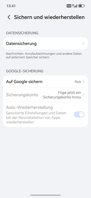 Wählen Sie Auf Google sichern