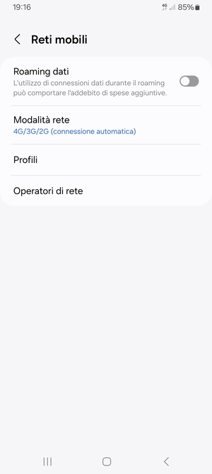 Per modificare la rete, in presenza di problemi, seleziona Operatori di rete