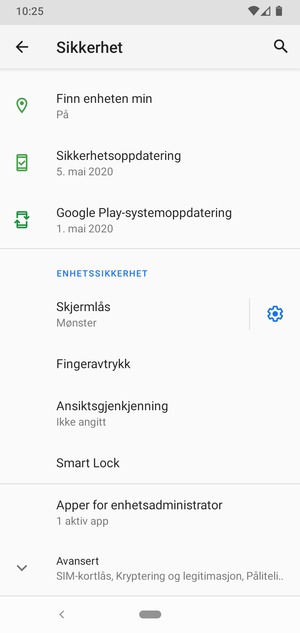 For å bytte PIN-koden til SIM-kortet, bla til og velg Avansert