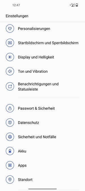 Scrollen Sie und wählen Sie Passwort & Sicherheit
