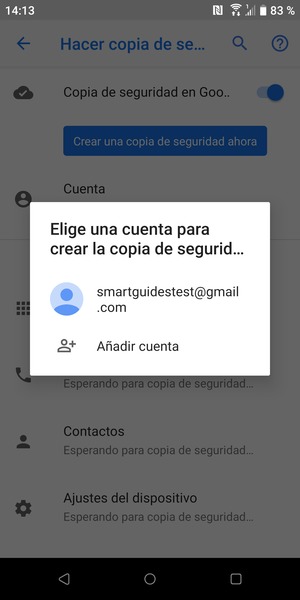 Seleccione su cuenta de copia de seguridad
