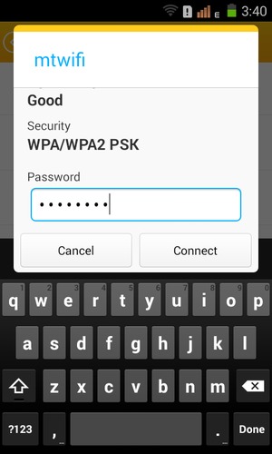 Enter the Wi-Fi password and select Connect