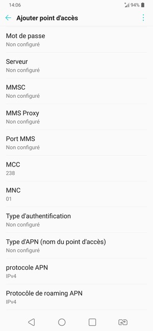 Faites défiler vers le bas et saisissez les informations MMS