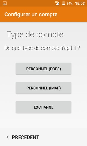 Sélectionnez PERSONNEL (POP3) ou PERSONNEL (IMAP)