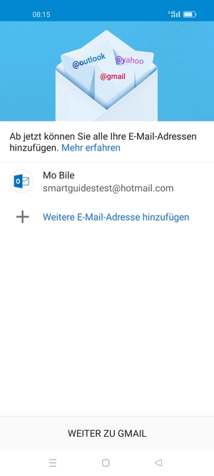 Wählen Sie WEITER ZU GMAIL