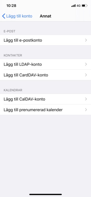 Välj Lägg till CardDAV-konto