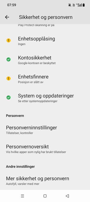 Bla til  og velg Mer sikkerhet og personvern
