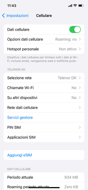 Seleziona PIN SIM