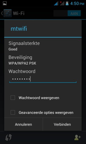 Voer het WiFi-wachtwoord in en selecteer Verbinden