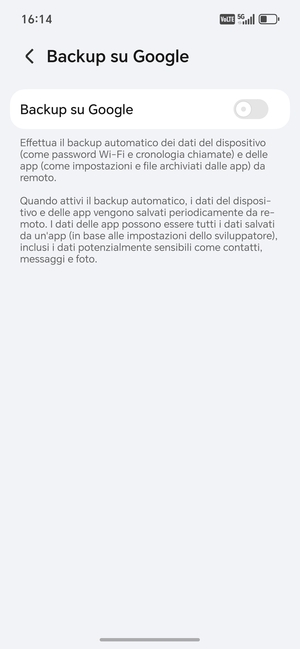 Attiva Backup su Google