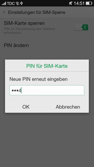 Bestätigen Sie Ihre neue PIN für SIM-Karte und wählen Sie OK