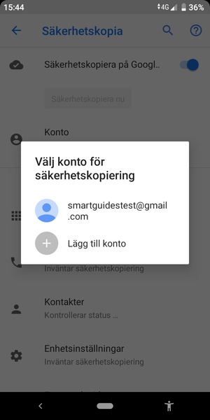 Tryck på ditt säkerhetskopieringskonto