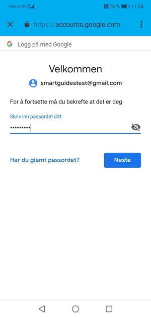 Skriv inn Gmail passord og velg Neste