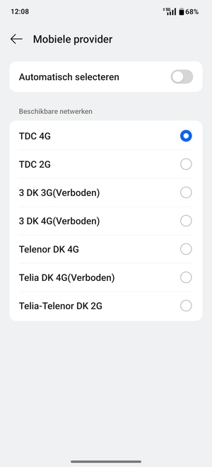 Selecteer een netwerkoperator uit de lijst