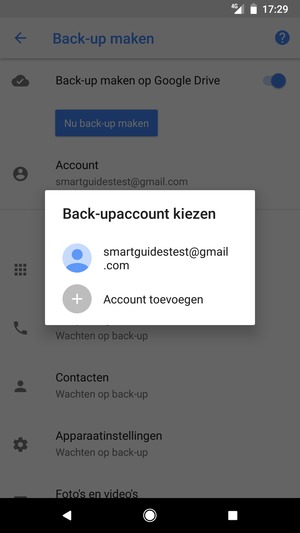 Selecteer uw back-up-account