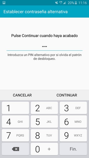Introduzca un PIN alternativo y seleccione CONTINUAR