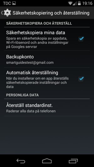 Välj Backupkonto