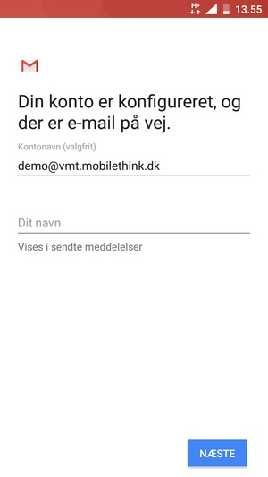 Giv din konto et navn og indtast dit navn. Vælg NÆSTE