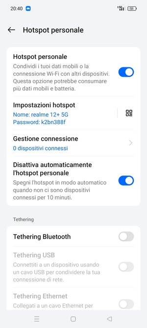 Il telefono è ora pronto per essere usato come modem