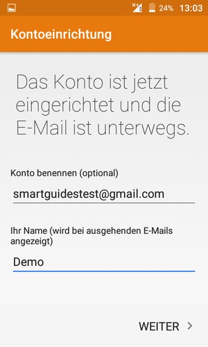 Geben Sie Ihrem Konto einen Namen und geben Sie Ihren Namen ein. Wählen Sie WEITER