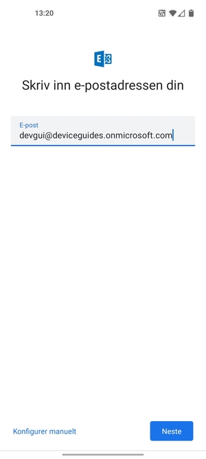 Skriv inn e-postadresse og velg Konfigurer manuelt